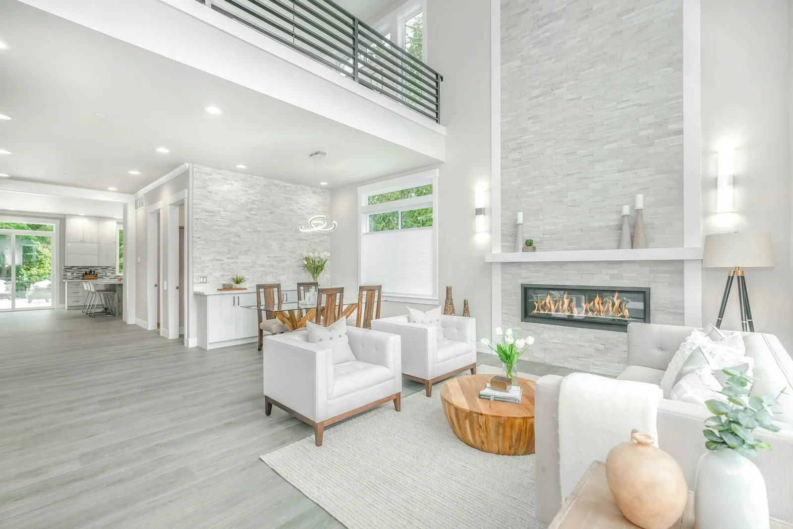 Light-filled living room with full-height glazing