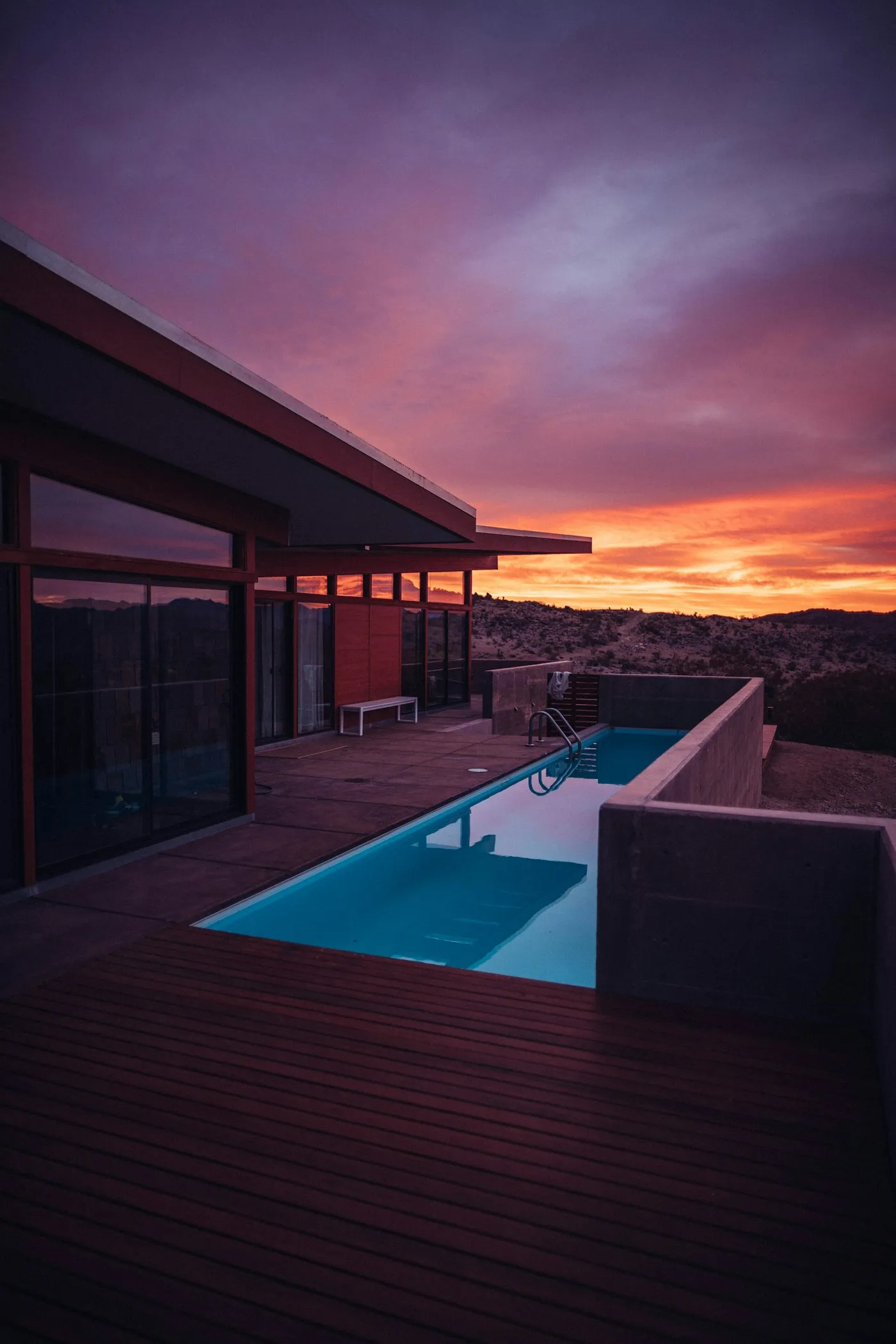 Pool deck at sunset