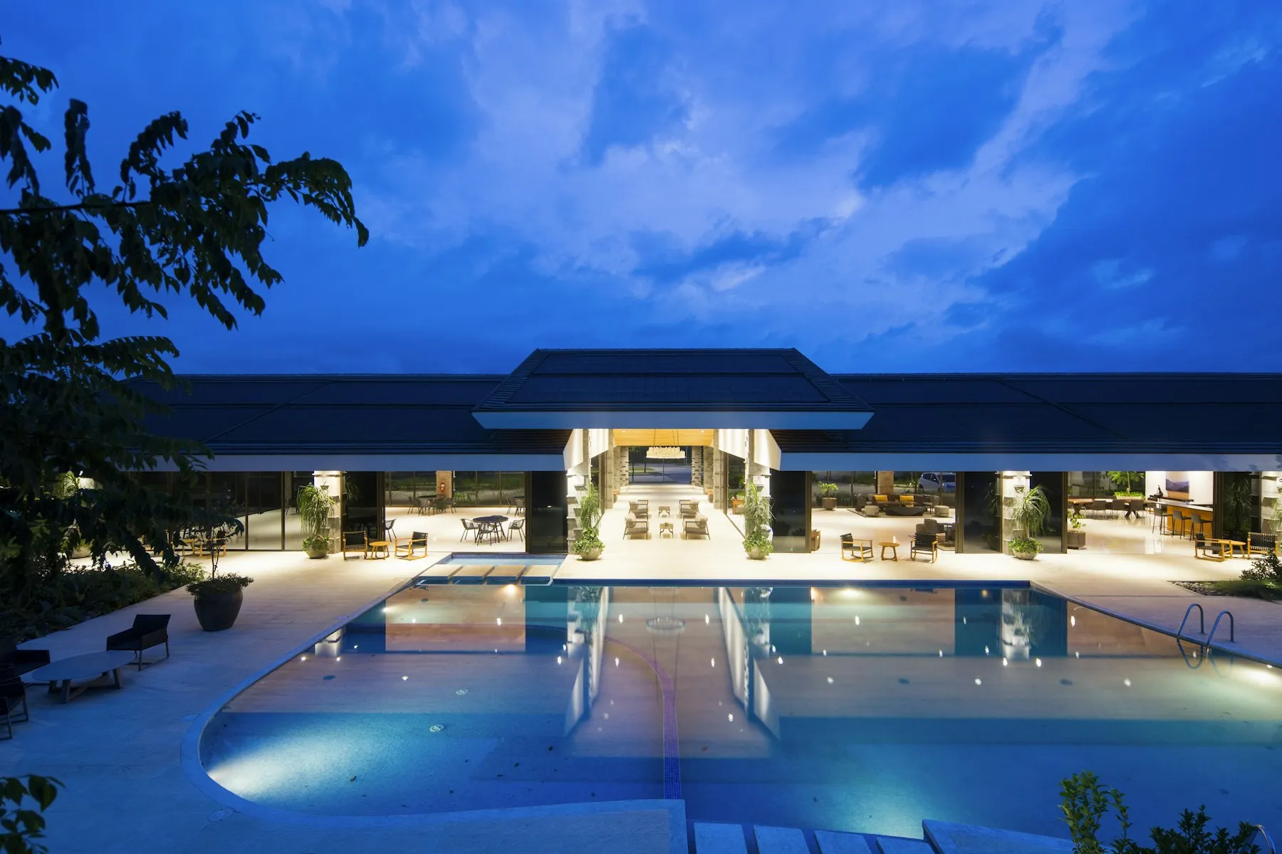Pool lit at night